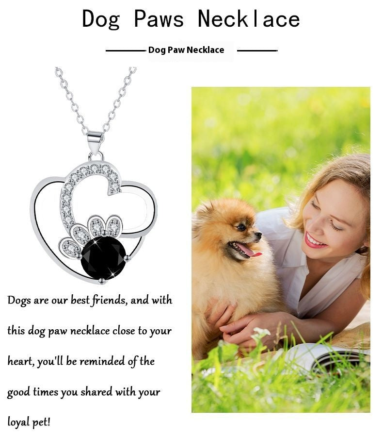 Women's Heart-shaped Pet Dog Paw Print Necklace