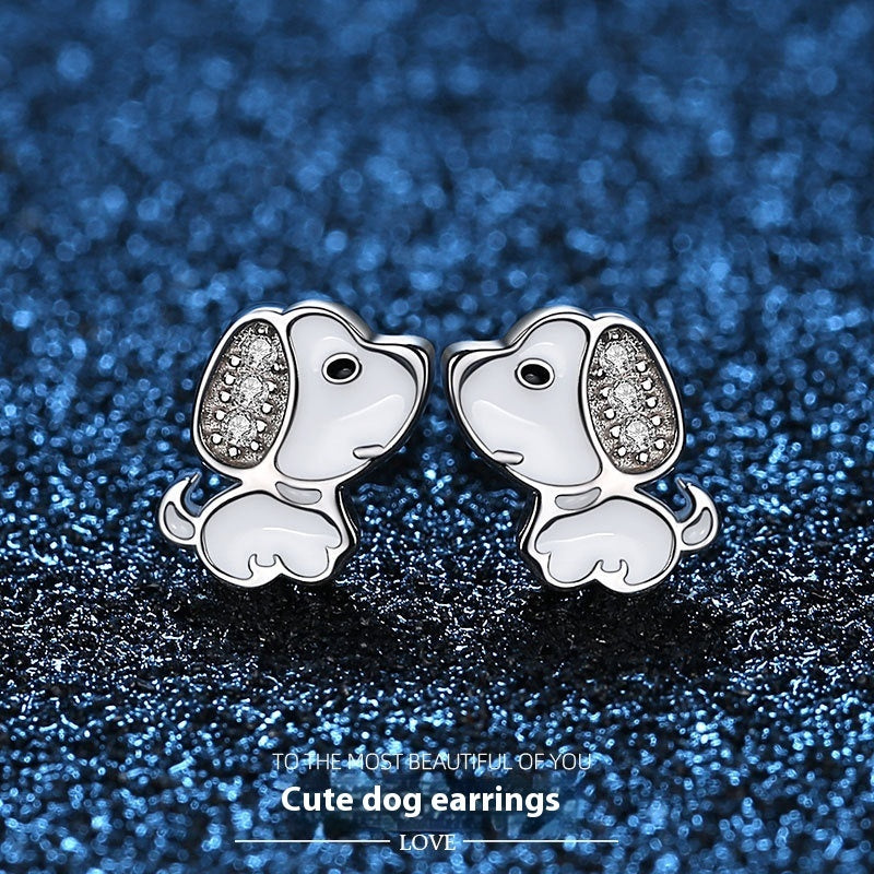Sterling Silver Dog Vivid Cute Zodiac Small Lucky Soft And Adorable Earrings