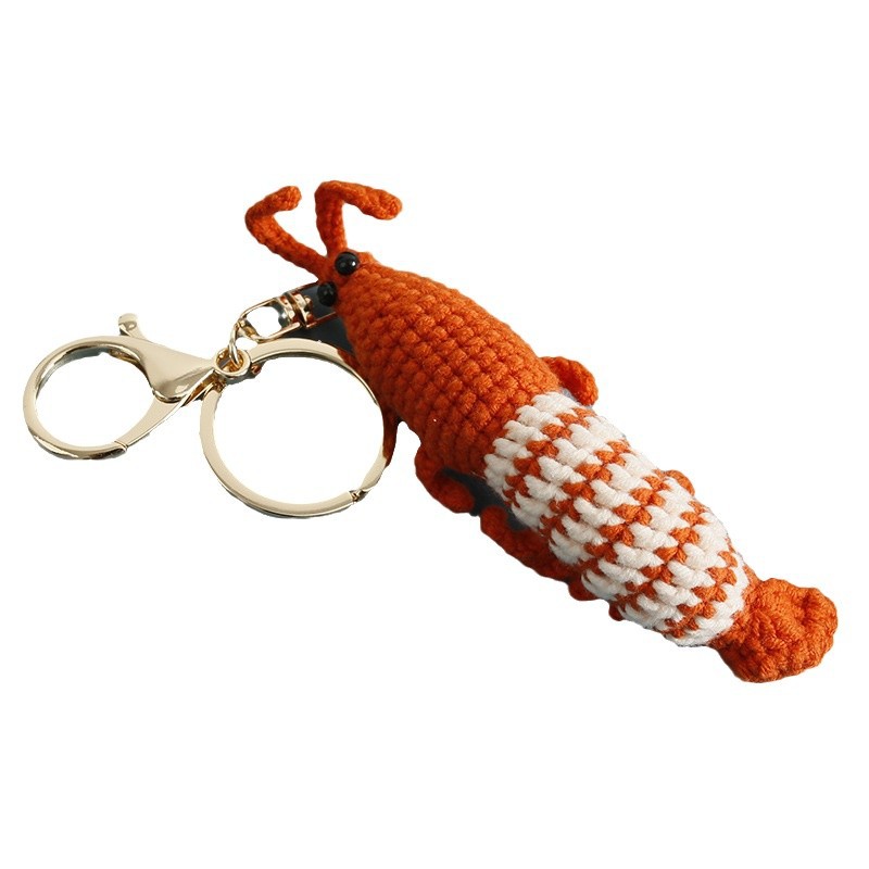 Fashion New Wool Crocheted Prawn Keychain