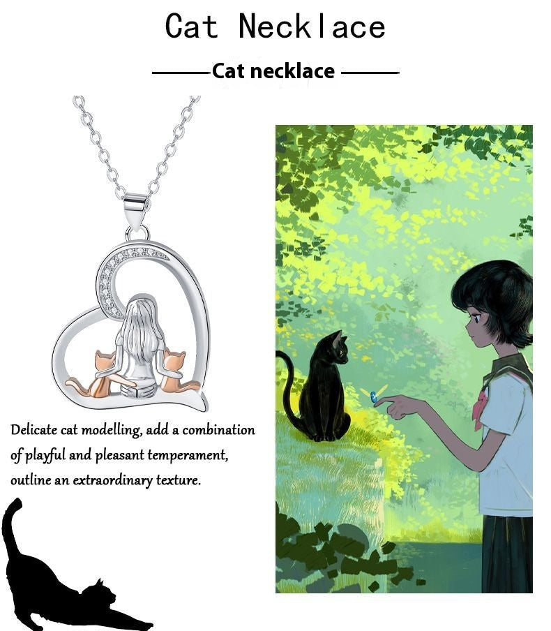 European And American Style Jewelry Fashion Personalized Love Girl And Cat Pet Necklace For Women