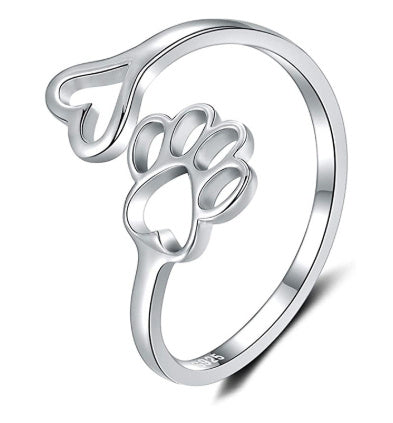 S925 Silver Pet Cat's Paw 8-word Ring