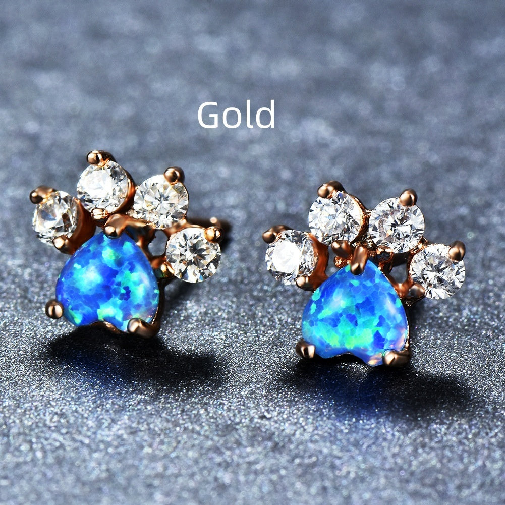 Fashion Cat Footprints Crystal Earrings For Women