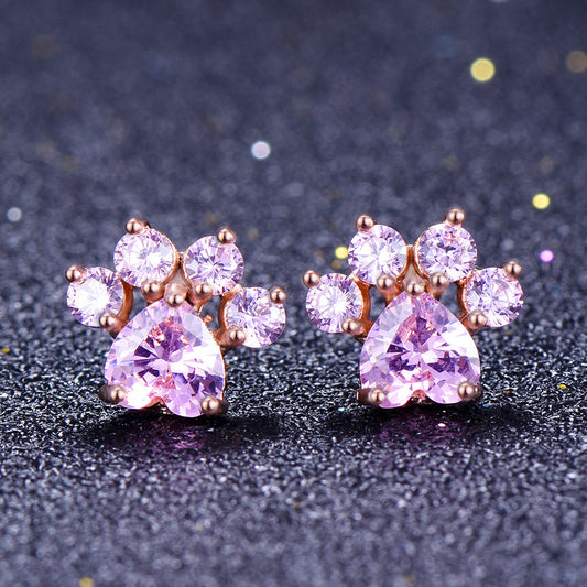 Fashion Cat Footprints  Crystal Earrings For Women