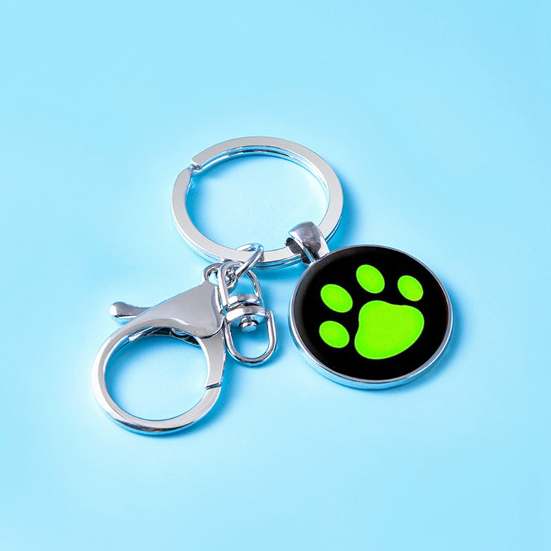 Cute Cartoon Black Cat Noir Footprint Glass Pendant Keychain With Clasp