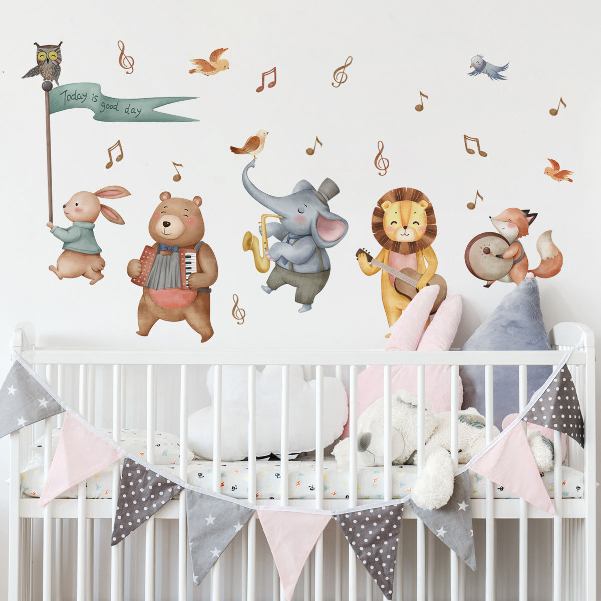 Cartoon Animal Forest Playing Musical Note Decorative Wall Sticker