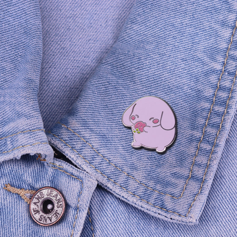 Cute Strawberry Dog Brooch, Metal Enamel Badge, Lapel Pin