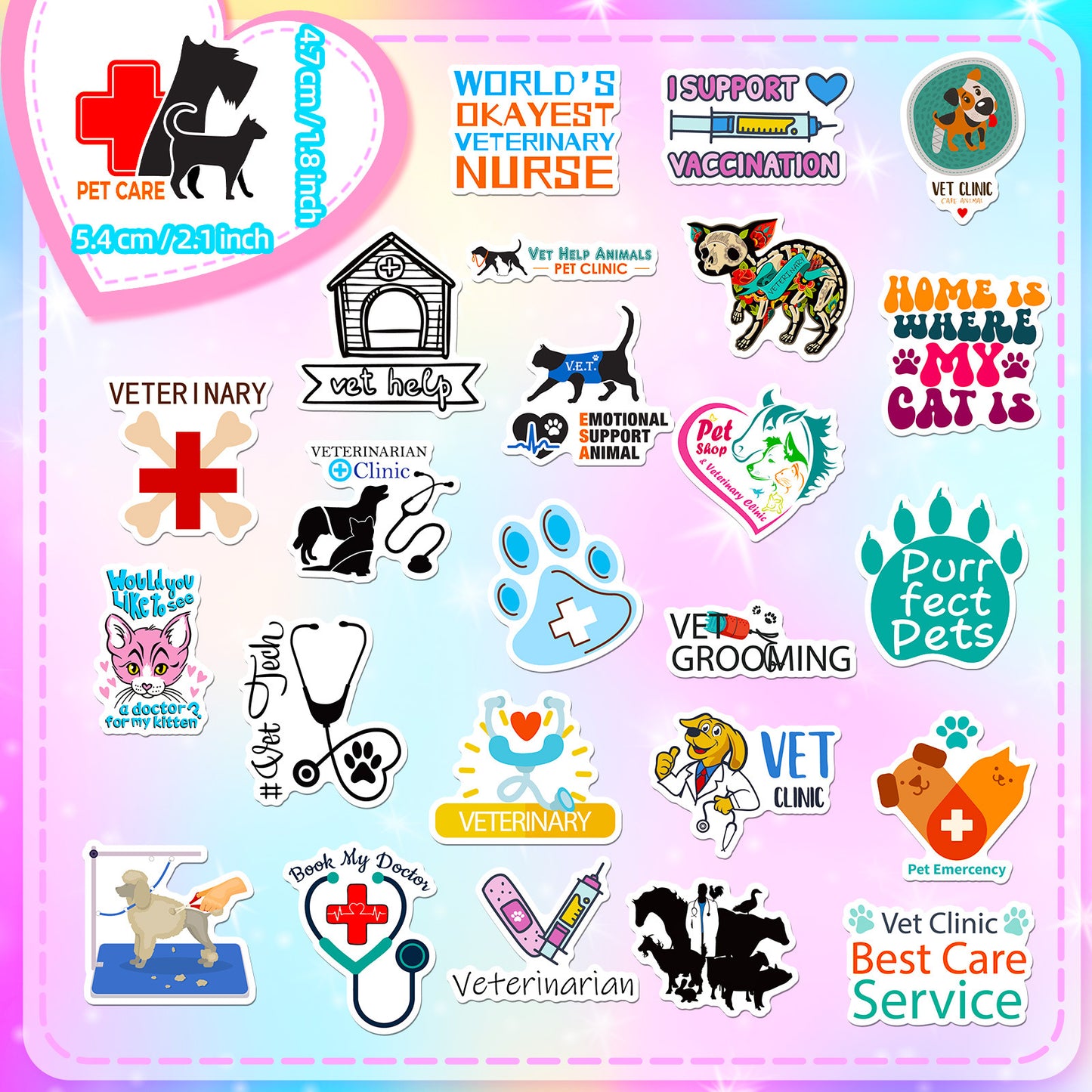 50 New Pet Care Hospital Care Animal Veterinary Stickers