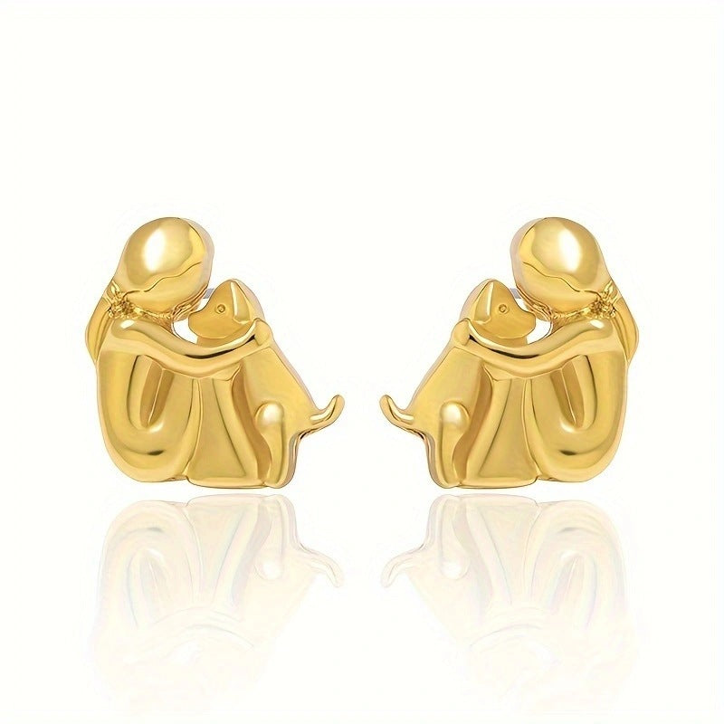 Fashion Jewelry Little Girl And Dog Hug Ear Studs