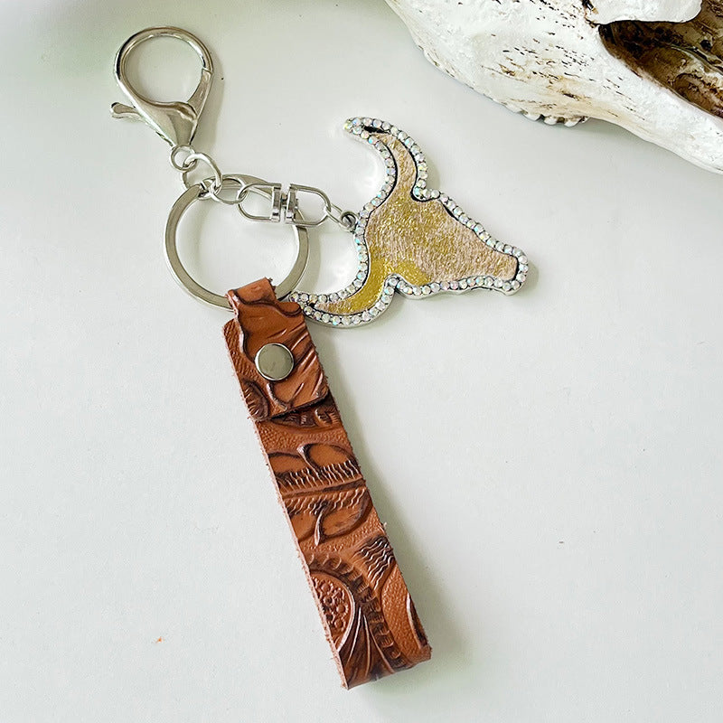 Fashion Red Brown Leather Keychain