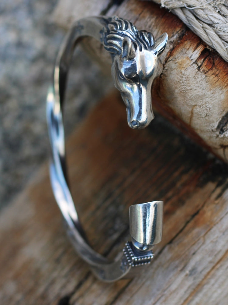 Handmade Bracelet Sterling Silver Horse Head Shape Men's Opening