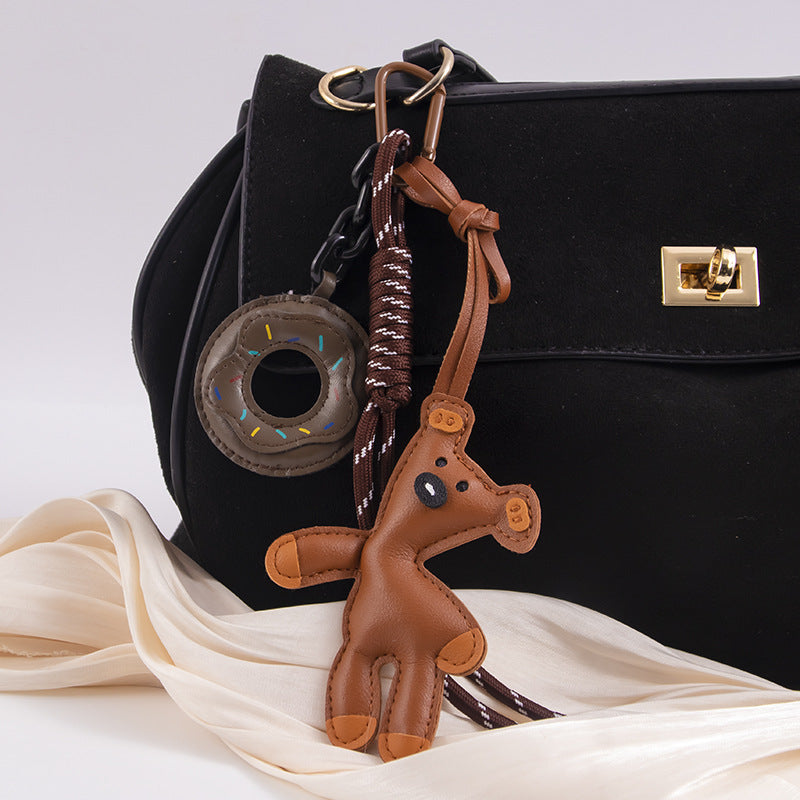 Leather Bear Bag Charm Donut Miu-style Keychain