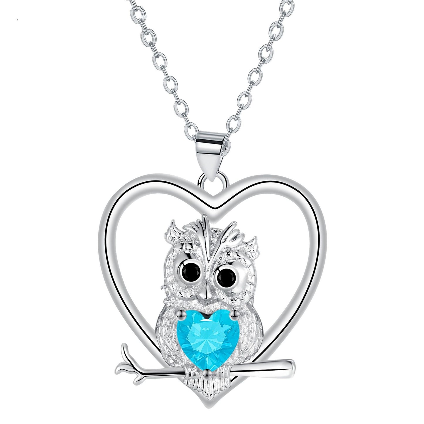 European And American Blue Heart Jewelry Owl Pendant Necklace