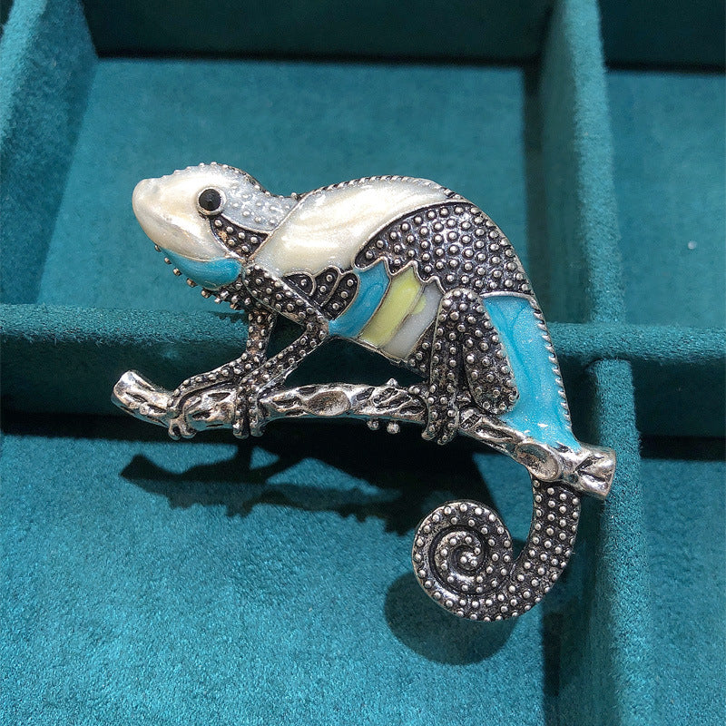 Painted Faux Enamel Chameleon Brooch Accessory