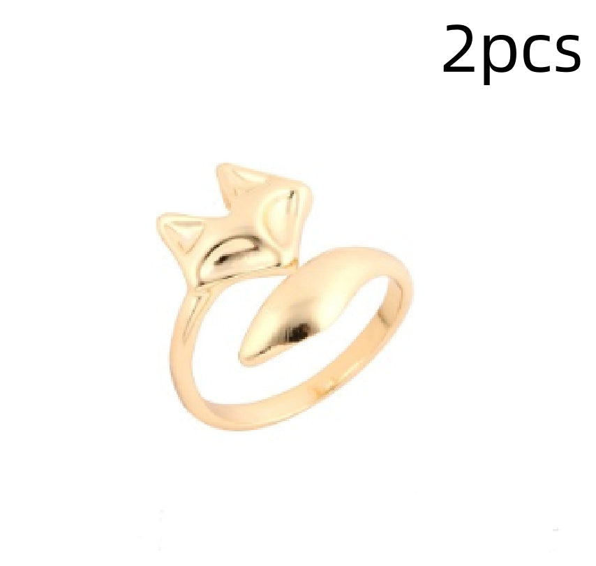 Simple style Korean opening adjustable fox ring copper animal fox small ring