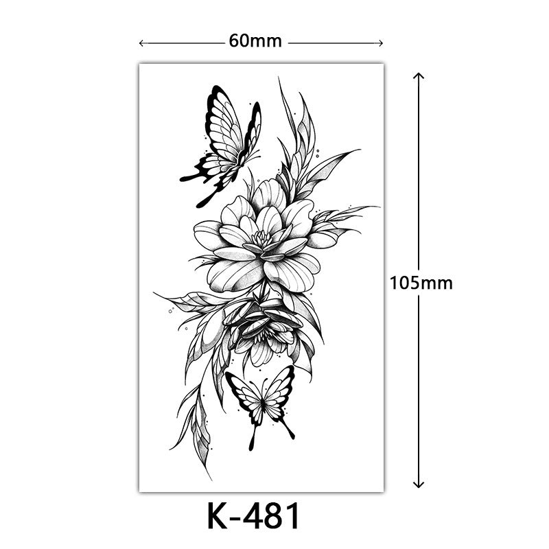 English Letter Flower Butterfly Sketch Line Waterproof Tattoo Sticker