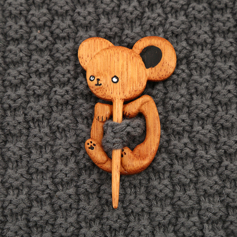 Wooden Animal Brooch Cute Gift Knitted Sweater