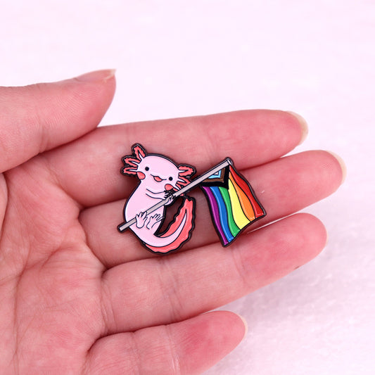 Cute Hexagonal Dinosaur Color Flag Brooch Badge