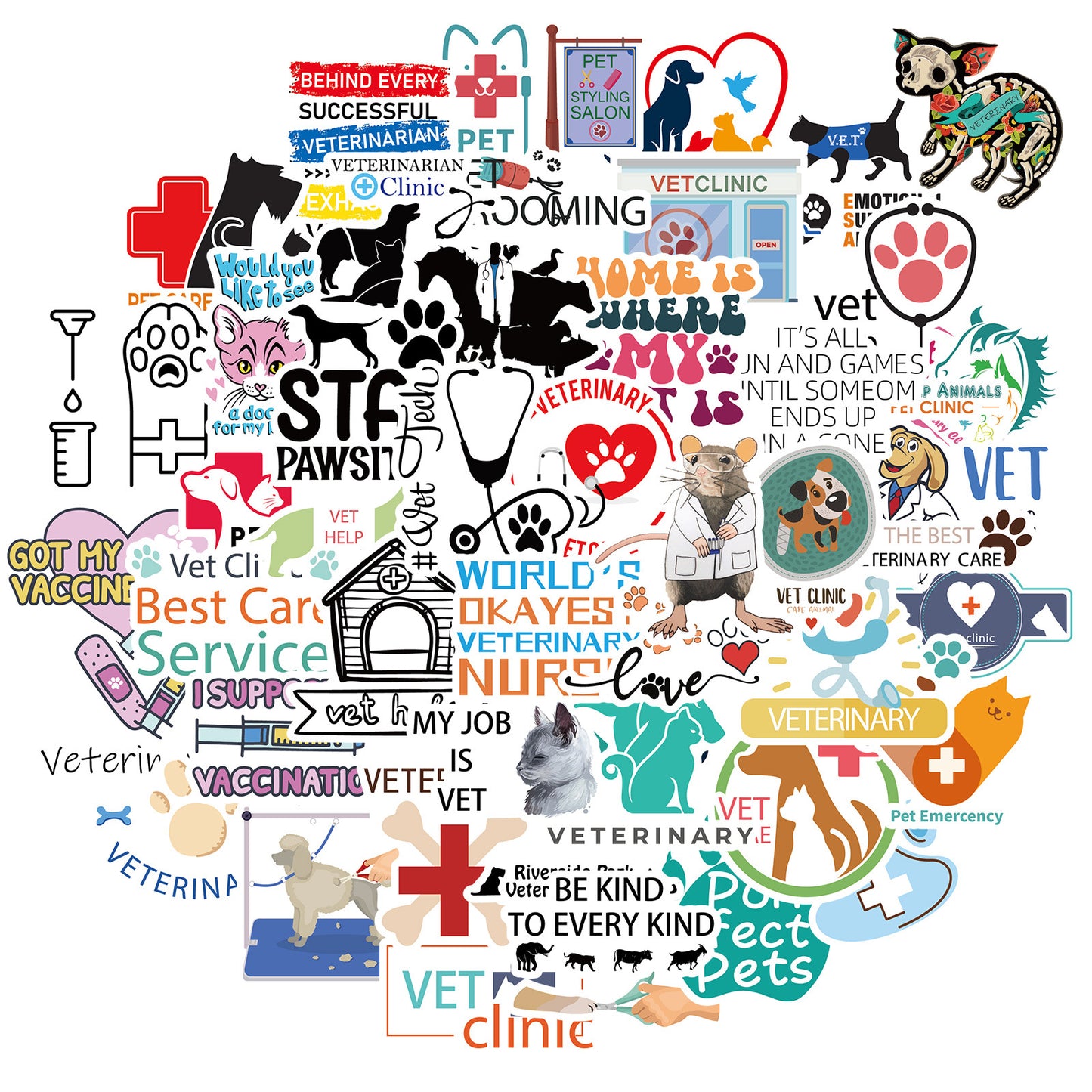 50 New Pet Care Hospital Care Animal Veterinary Stickers