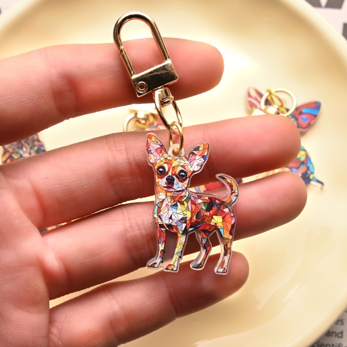 Animal Theme Cartoon Cat Puppy Acrylic Keychain