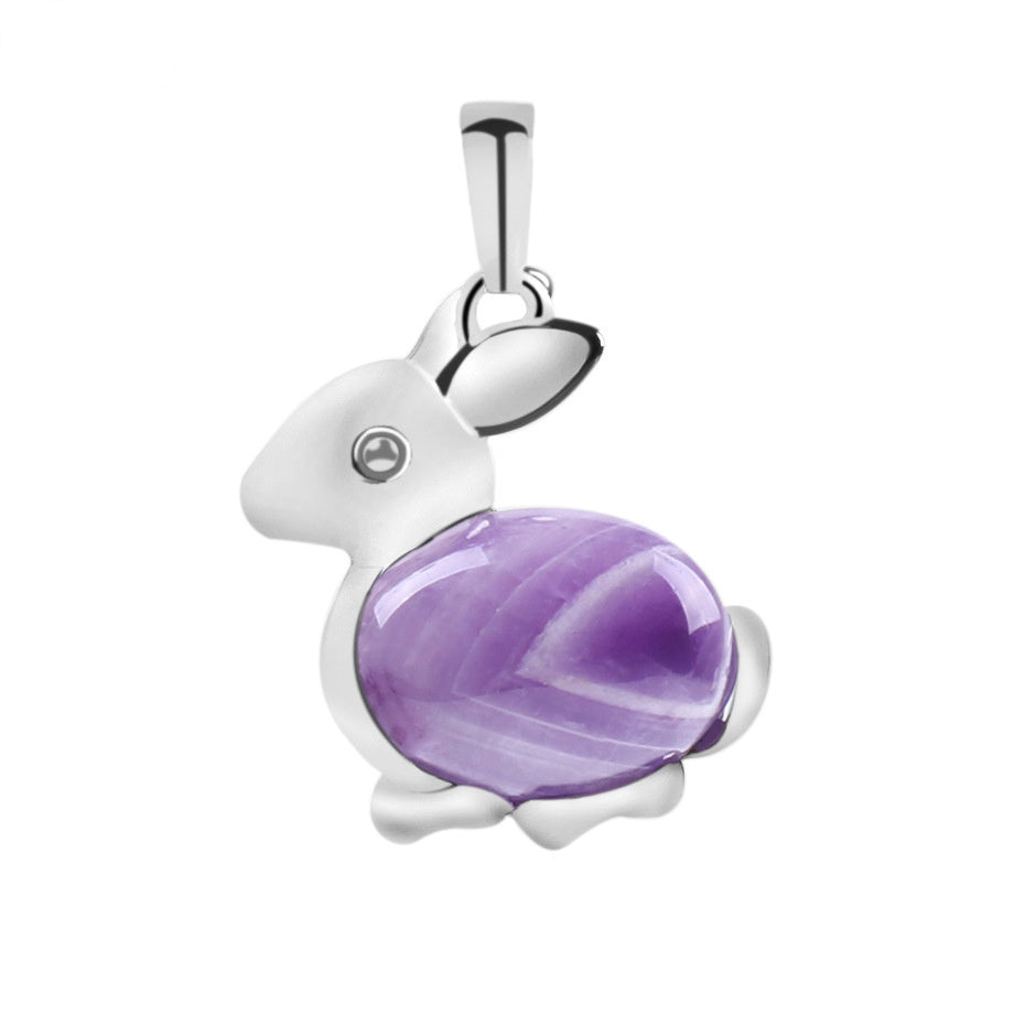 Crystal Jewelry Rabbit Natural Stone Pendant Necklace