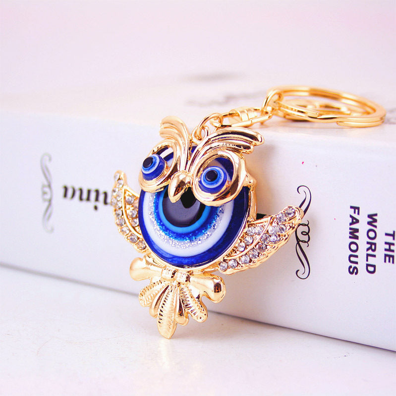 Creative Cartoon Diamond Inlaid Owl Car Keychain Pendant