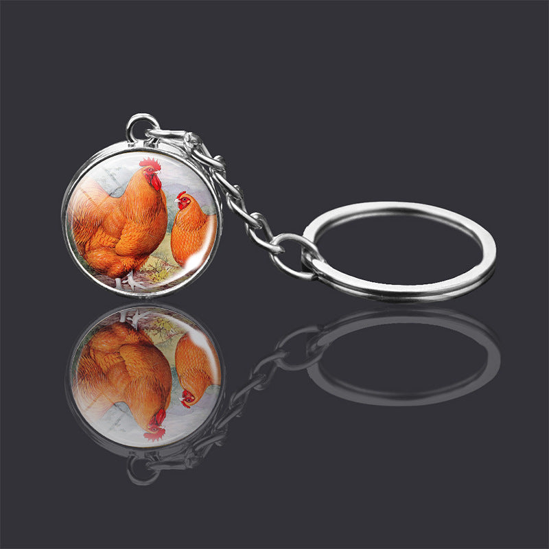 Animal Double Sided Glass Ball Keychain Ornament