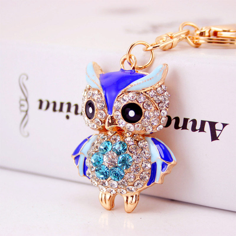 Creative Cartoon Diamond Inlaid Owl Car Keychain Pendant