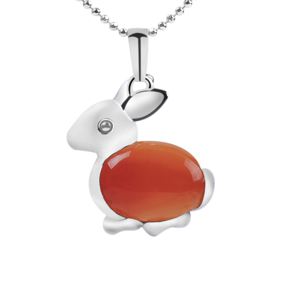 Crystal Jewelry Rabbit Natural Stone Pendant Necklace