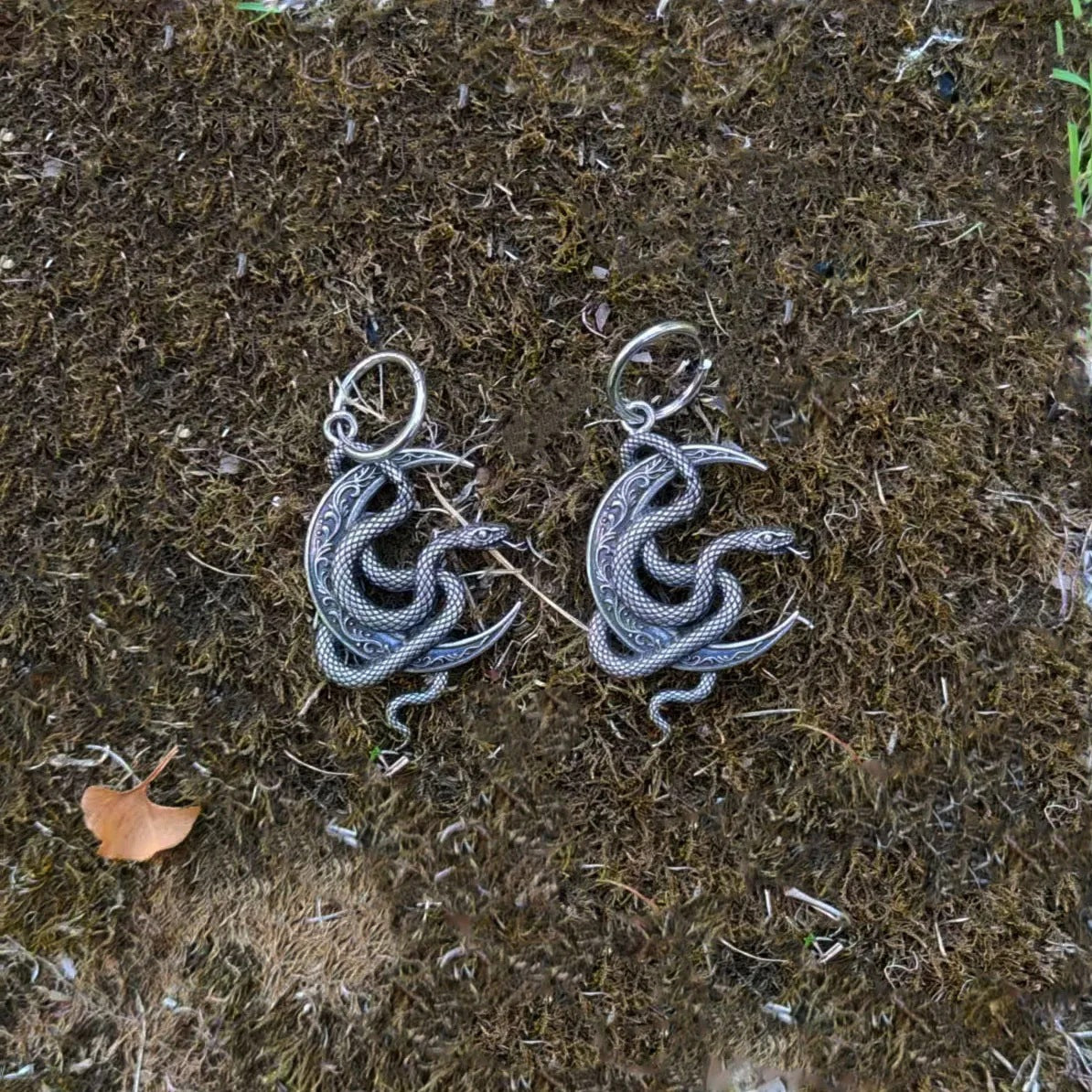 Gothic Moon Snake Earring Findings Antique Silver-Plated