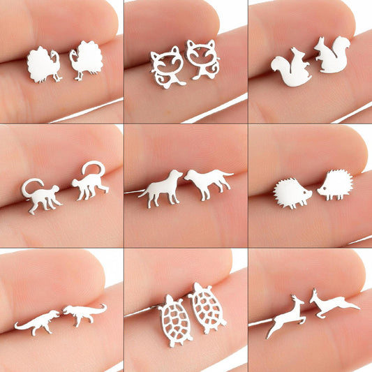Animal Earrings Peacock Dinosaur Earrings Female Stainless Steel Simple Tortoise Hedgehog Ear Bone Nails