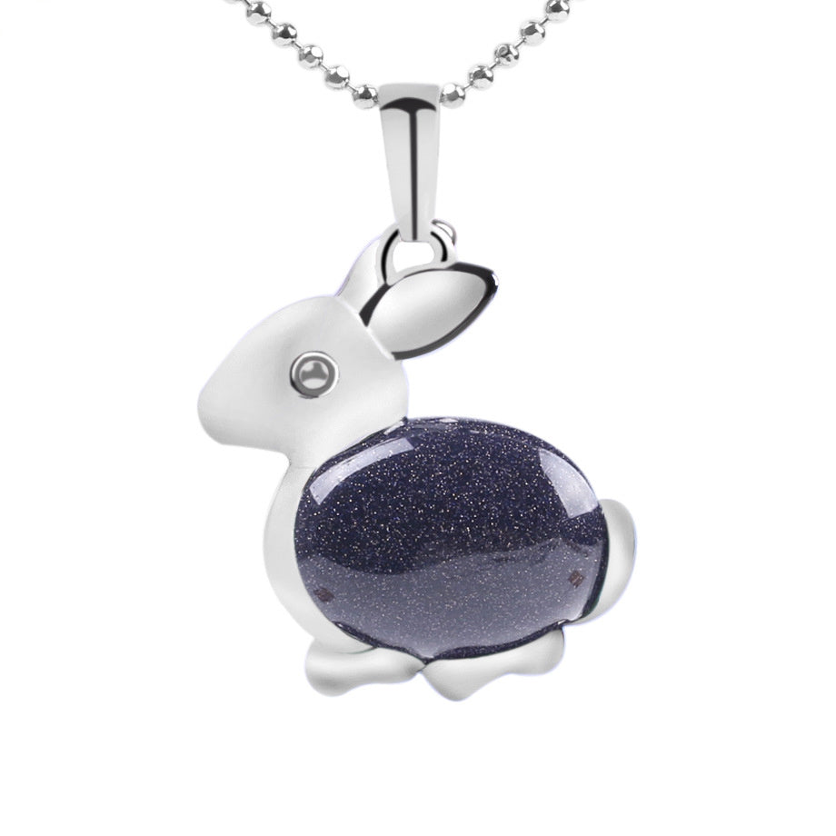 Crystal Jewelry Rabbit Natural Stone Pendant Necklace