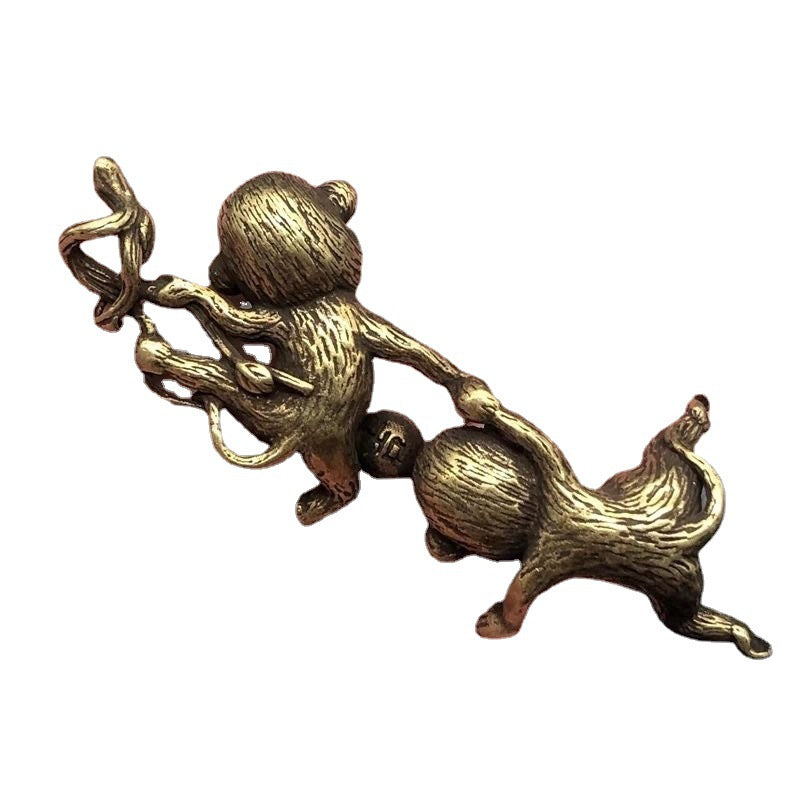 Antique Miscellaneous Bronze Mini Solid Monkey Pendant Zodiac Monkey Keychain Pendant Hand Pieces