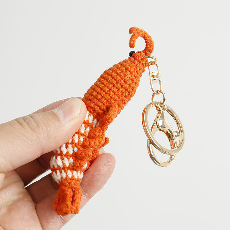 Fashion New Wool Crocheted Prawn Keychain