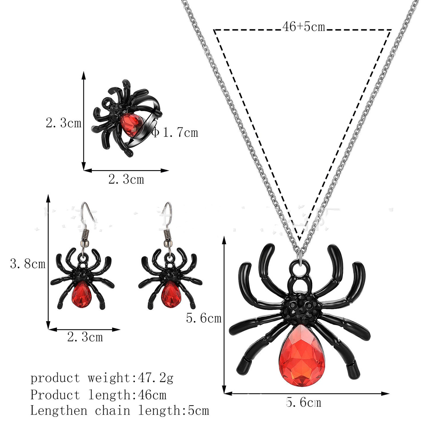 Spider Necklace Ring Live Earring Set