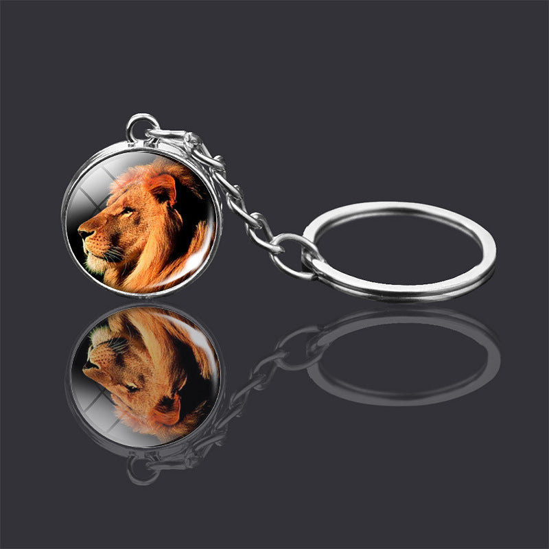 Animal Double Sided Glass Ball Keychain Ornament