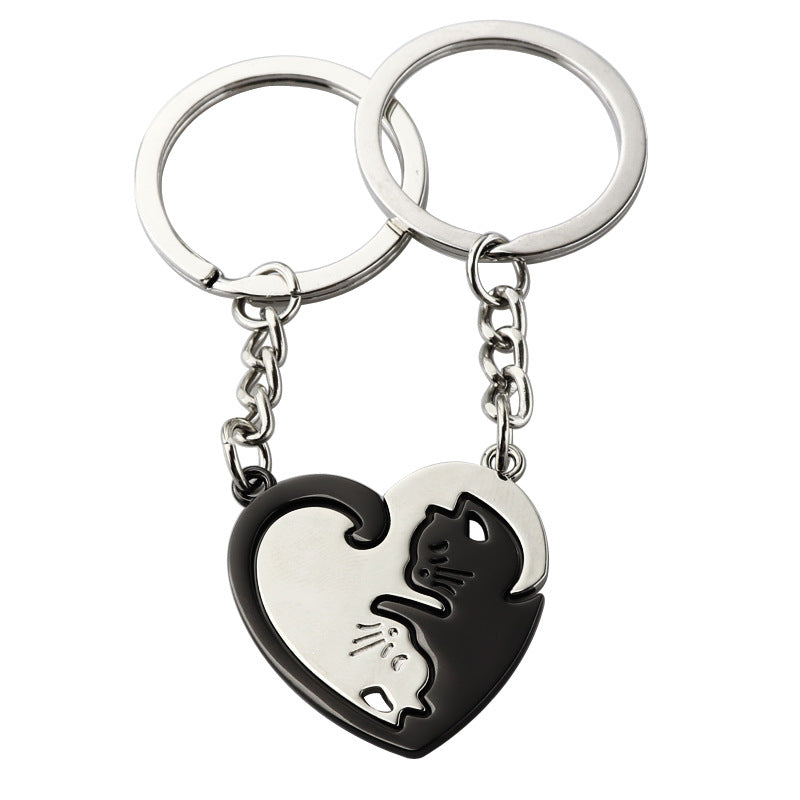 Cat Lovers Heart Keychain Pendant