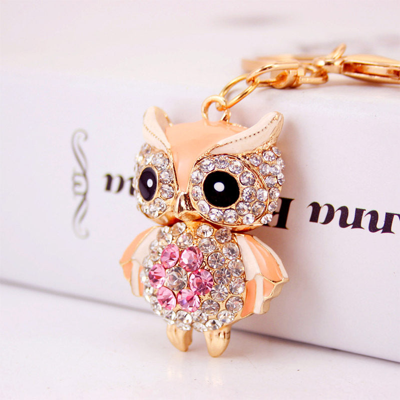 Creative Cartoon Diamond Inlaid Owl Car Keychain Pendant