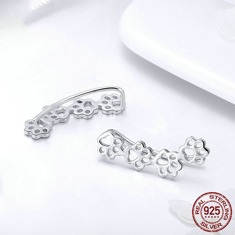 Cute Pet Paw Print S925 Sterling Silver Stud Earrings