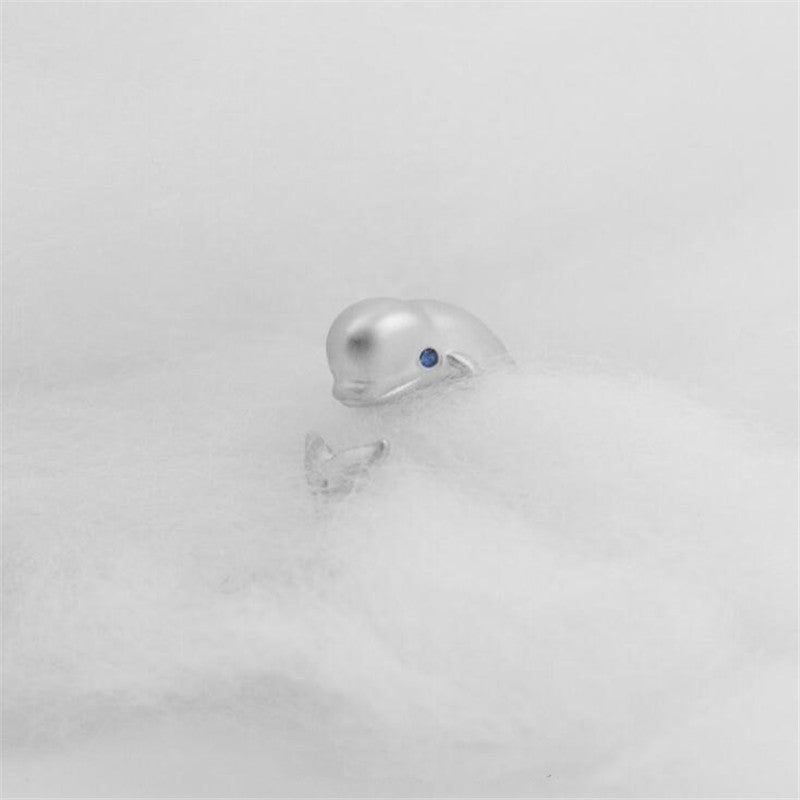 Blue Eye Diamond Fat Head Whale Cute Animal Ring