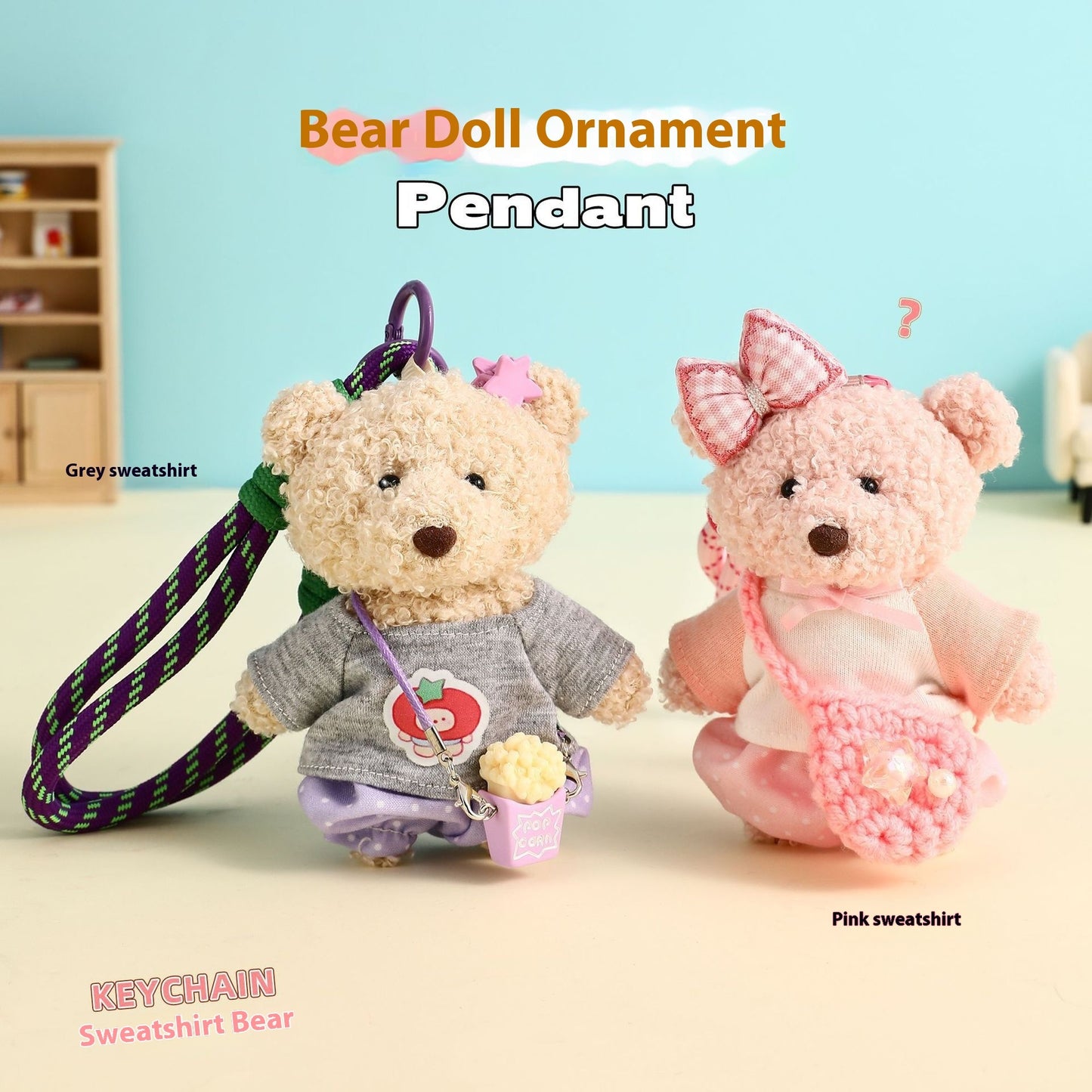 Original Fleece Sweatshirt Bear Doll Car Keychain Pendant