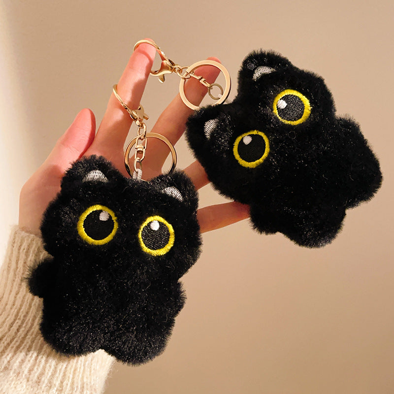 Black Cat Schoolbag Pendant Plush Doll Keychain