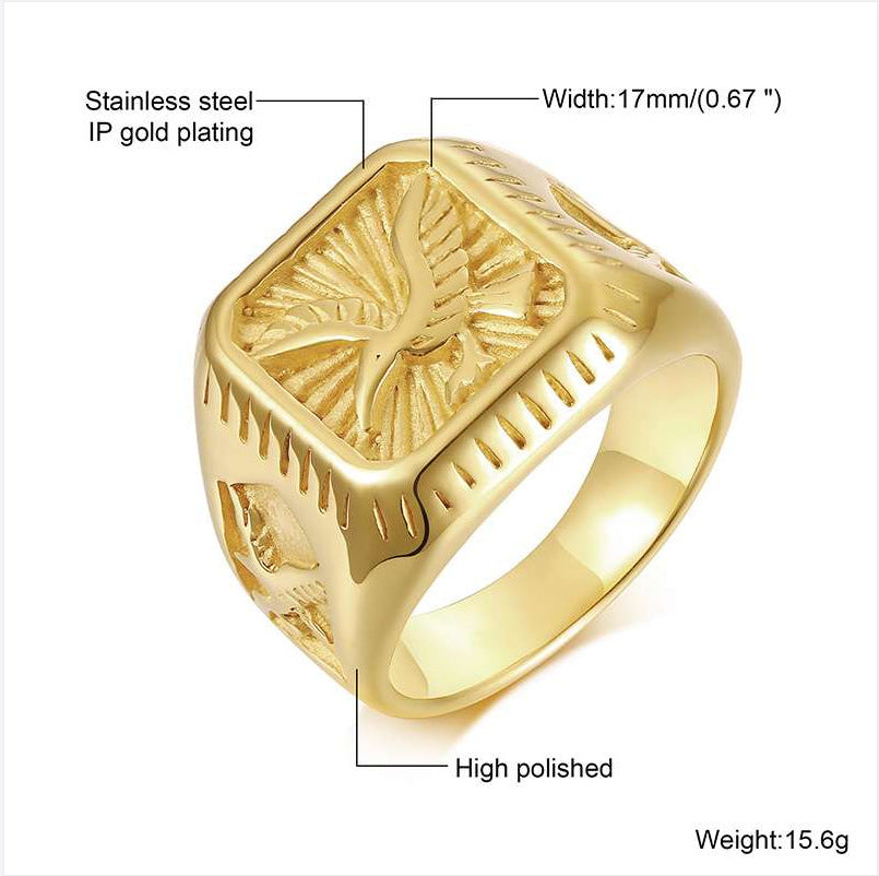 Stainless Steel Eagle Ring Gold Men's Ring