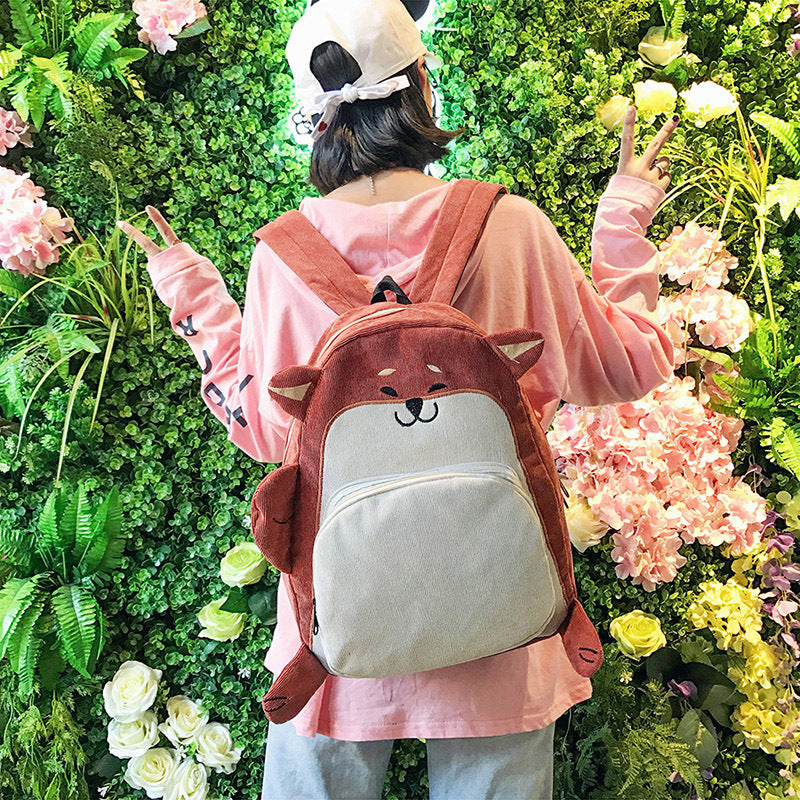 Cartoon animal corduroy backpack