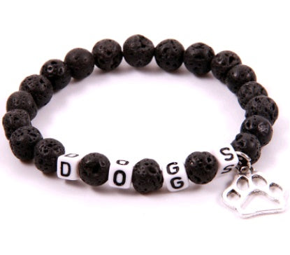 8MM Energy Scrub Volcanic Stone Yoga Bracelet DOGS Dog Claw Pendant Letter Bracelet