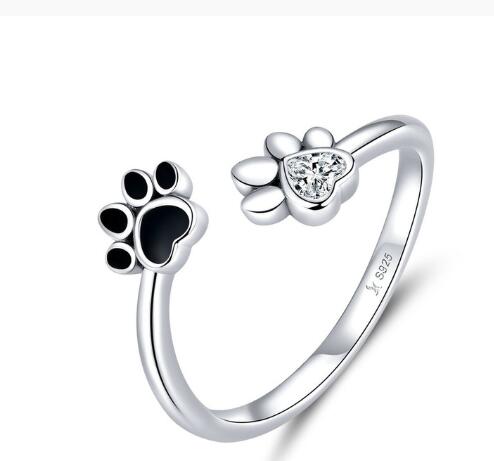 Cute dog paw print s925 sterling silver ring