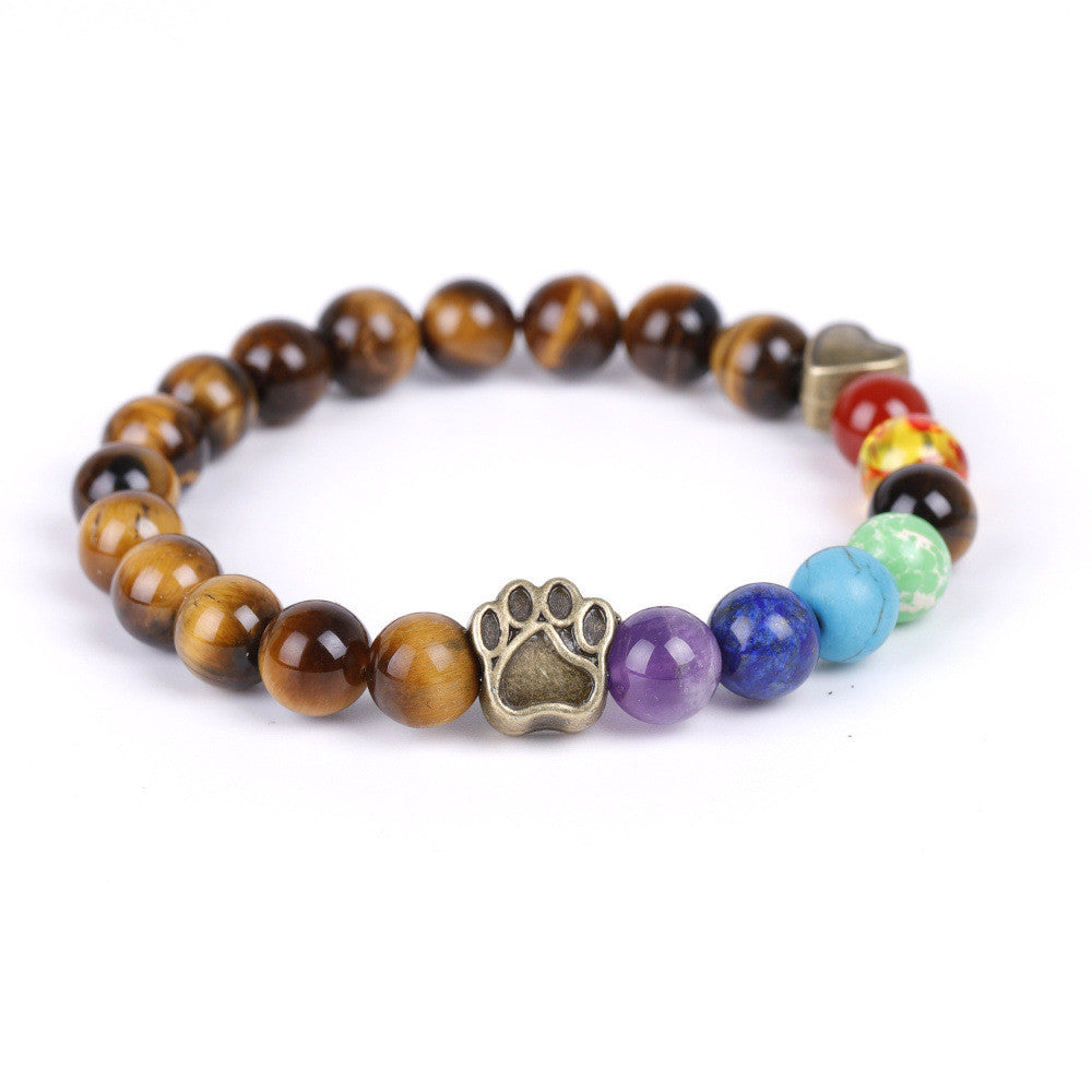 Bronze Love Heart Shaped Dog Claw Bracelet Volcanic Stone Colorful Jewelry