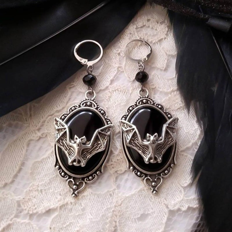 Personality animal bat black gem Earrings