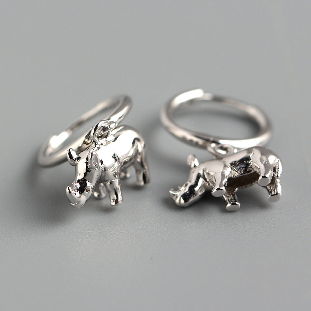 S925 Silver Geometric Animal Stereo Rhinoceros Earrings