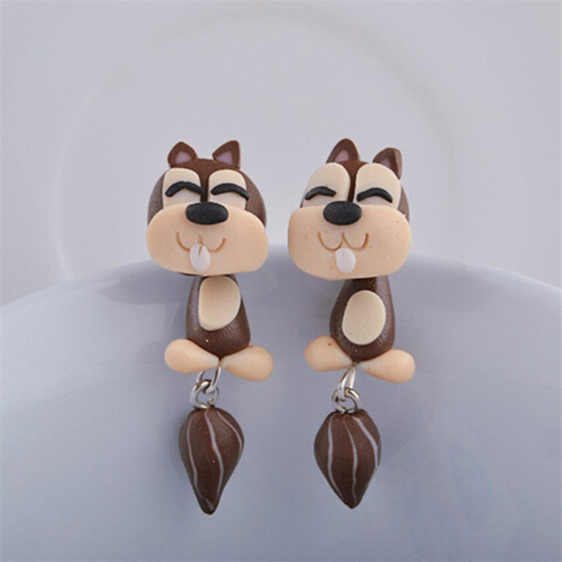 Animal Soft Clay Earrings Cute Cartoon Handmade Earrings