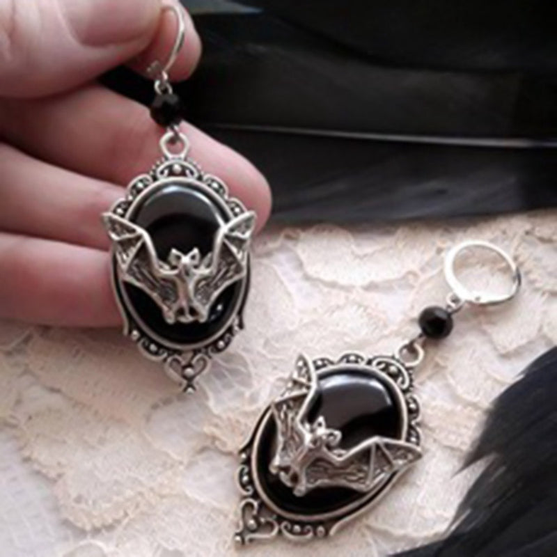 Personality animal bat black gem Earrings